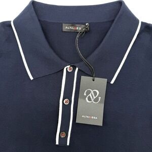Altairega Polo Shirt Men XXXL Navy Blue Knit Cotton Tipped Trim Short Sleeve